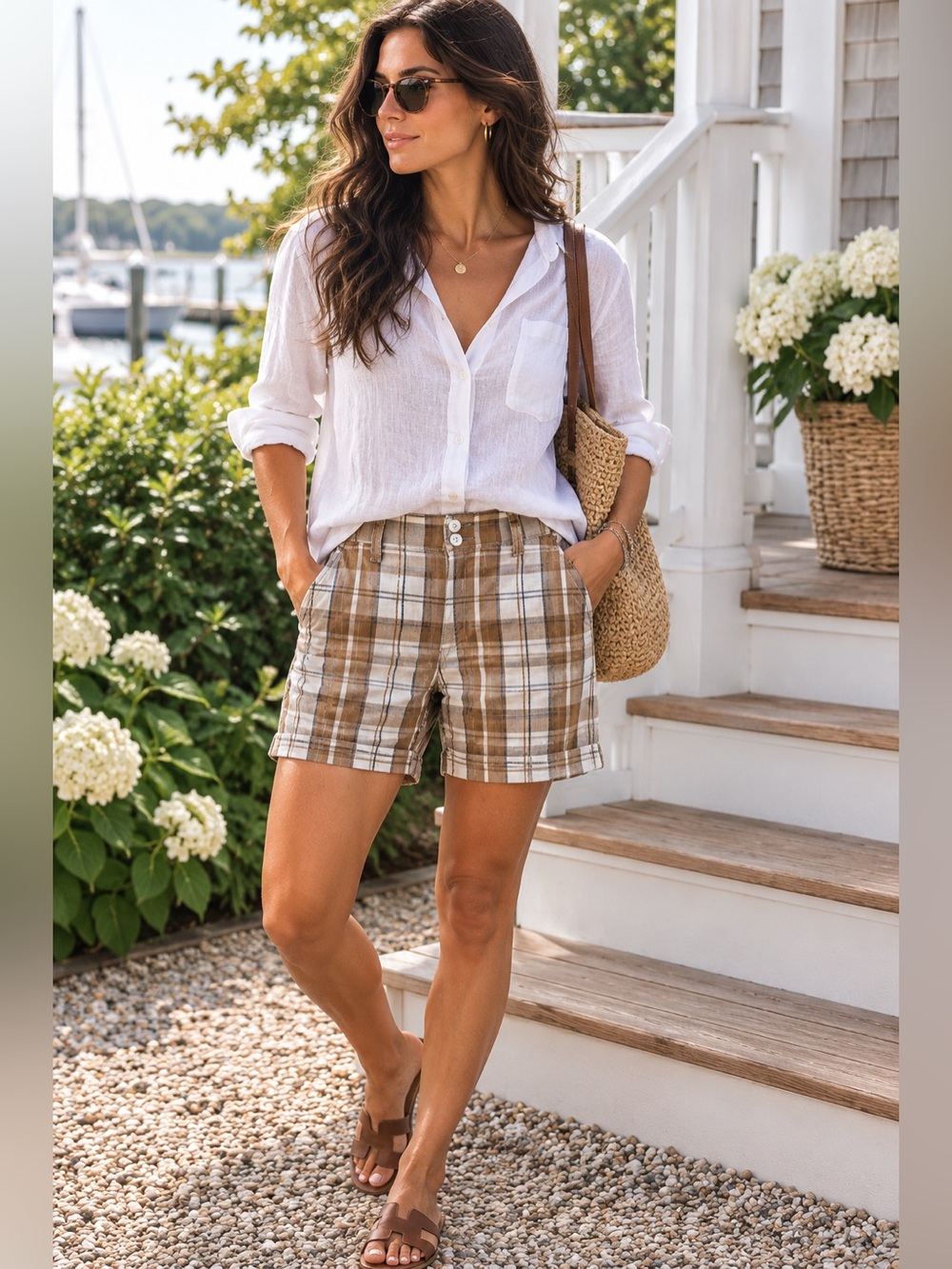 Y2K Tommy Hilfiger Women’s Plaid Bermuda Shorts Size 0 Brown Cream Preppy 2000s